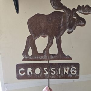 40in Garden Moose Crossing Metal Stake Rustic Patina